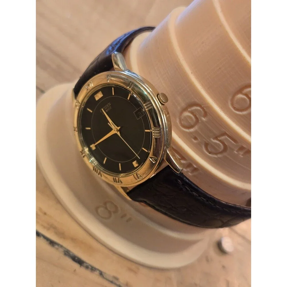 Citizen Men's Watch 33mm Black Dial Gold Tone 5510-K06860 Leather New Battery